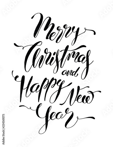 Merry Christmas and Happy New Year Hand Lettering Card. Vector Christmas Calligraphy