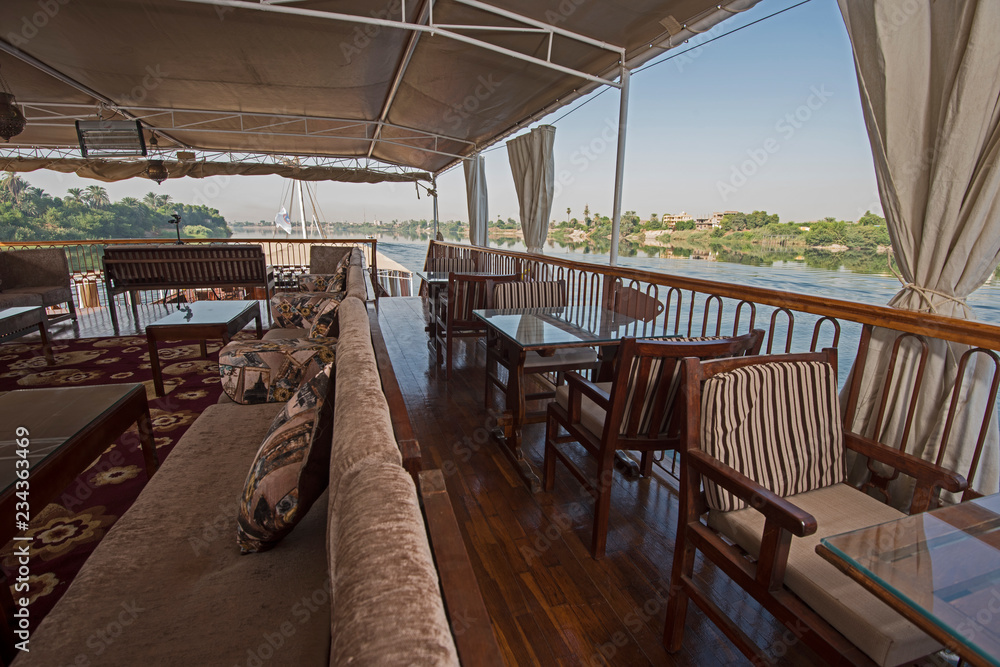 Seating on the sundeck of a river cruise boat