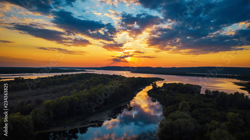 River sunset aerial