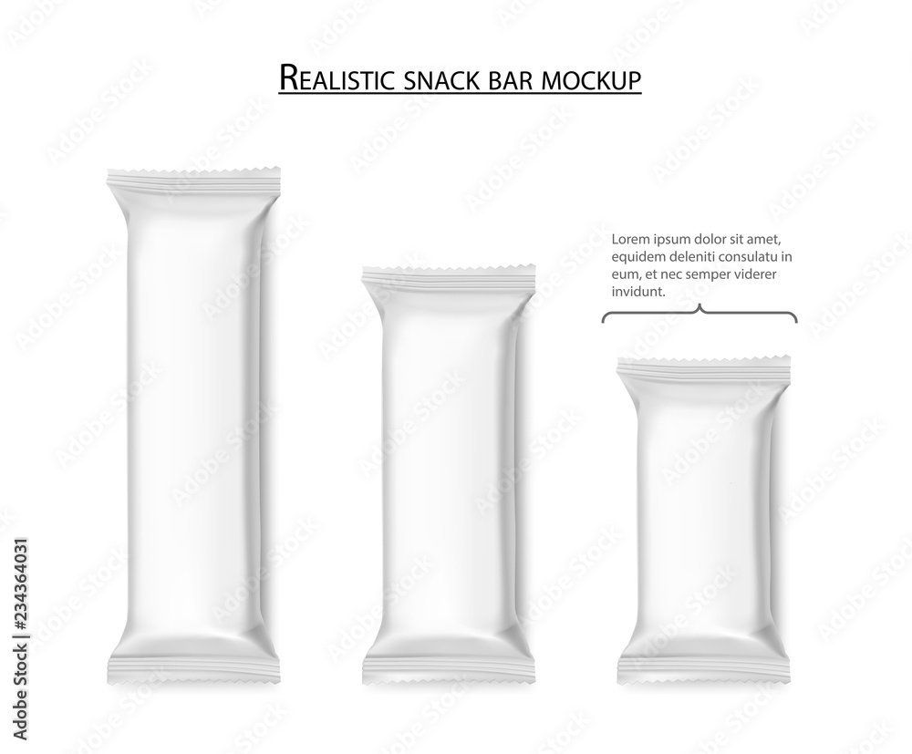 Realistic snack bar mockups. Vector illustration isolated on white background, ready and simple to use for your design. Quickly allow you to present your idea or the finished product. EPS10. Realistic snack bar mockups. Vector illustration isolated on white background, ready and simple to use for your design. Quickly allow you to present your idea or the finished product. EPS10.