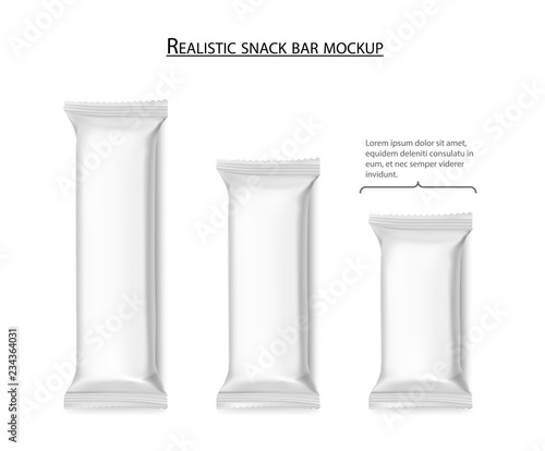 Realistic snack bar mockups. Vector illustration isolated on white background, ready and simple to use for your design. Quickly allow you to present your idea or the finished product. EPS10.