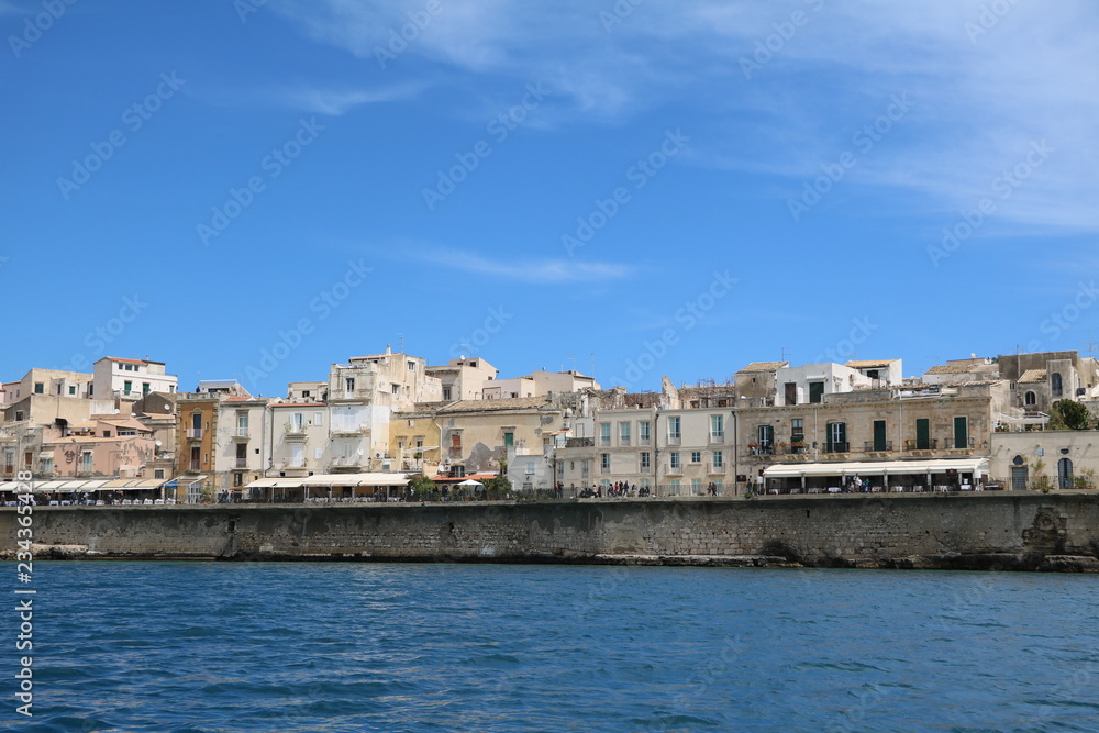 Boatstrip around the coast of Syracuse at the Mediterranean Sea, Sicily Italy