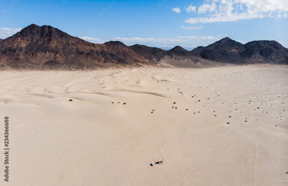 View of Mojave Desert panorama, an arid rain-shadow desert and the driest desert in North America, California, United States of America