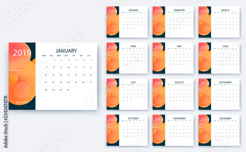 simple calendar 2019 yesr, Stock vector design eps10.