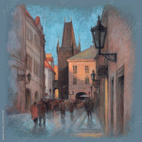 Fotografie Pencil drawing of Prague city