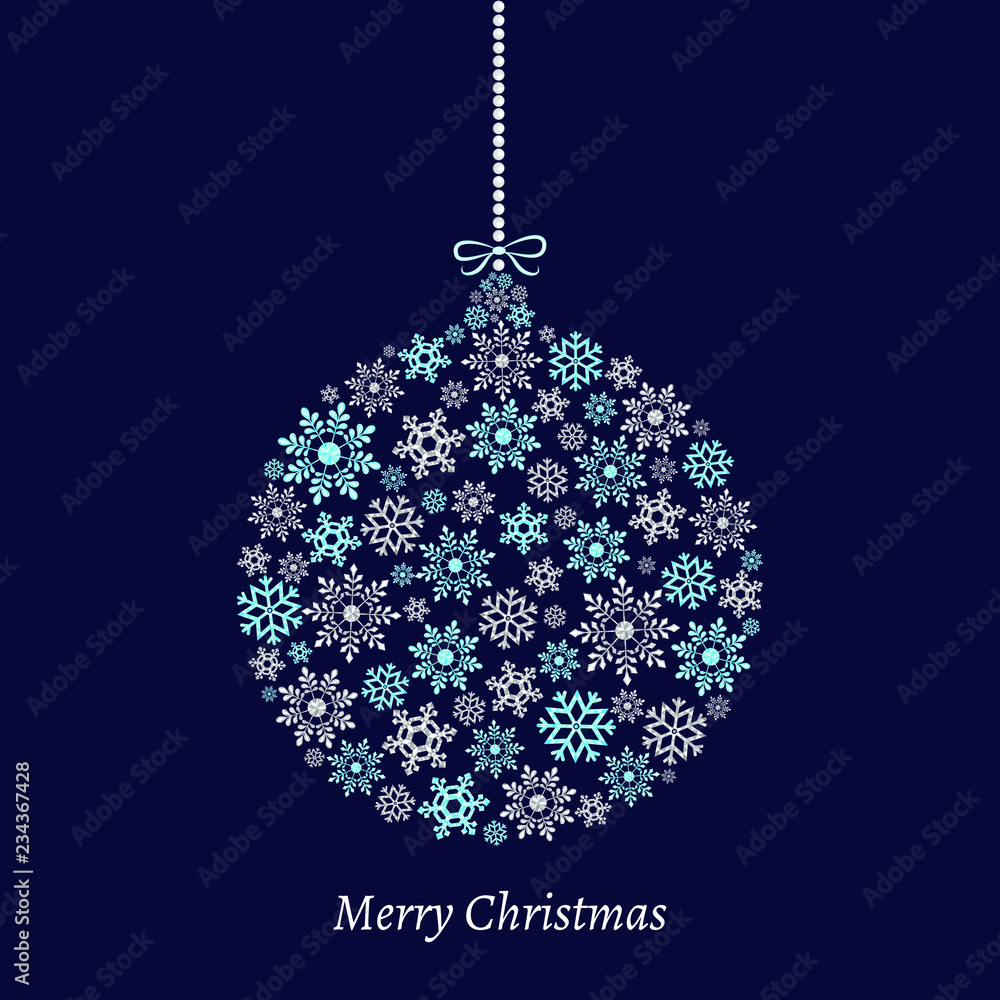 Vector illustration of a Christmas ball made from snowflakes. Holiday design, triangle snowflakes Vector illustration of a Christmas ball made from snowflakes. Holiday design, triangle snowflakes