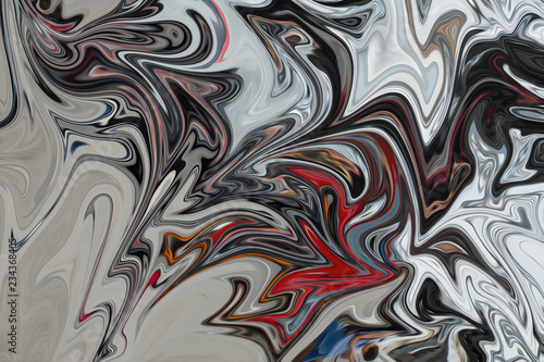 Liquify Abstract Pattern With Black, Coral And Grey Graphics Color Art Form. Digital Background With Liquifying Flow.