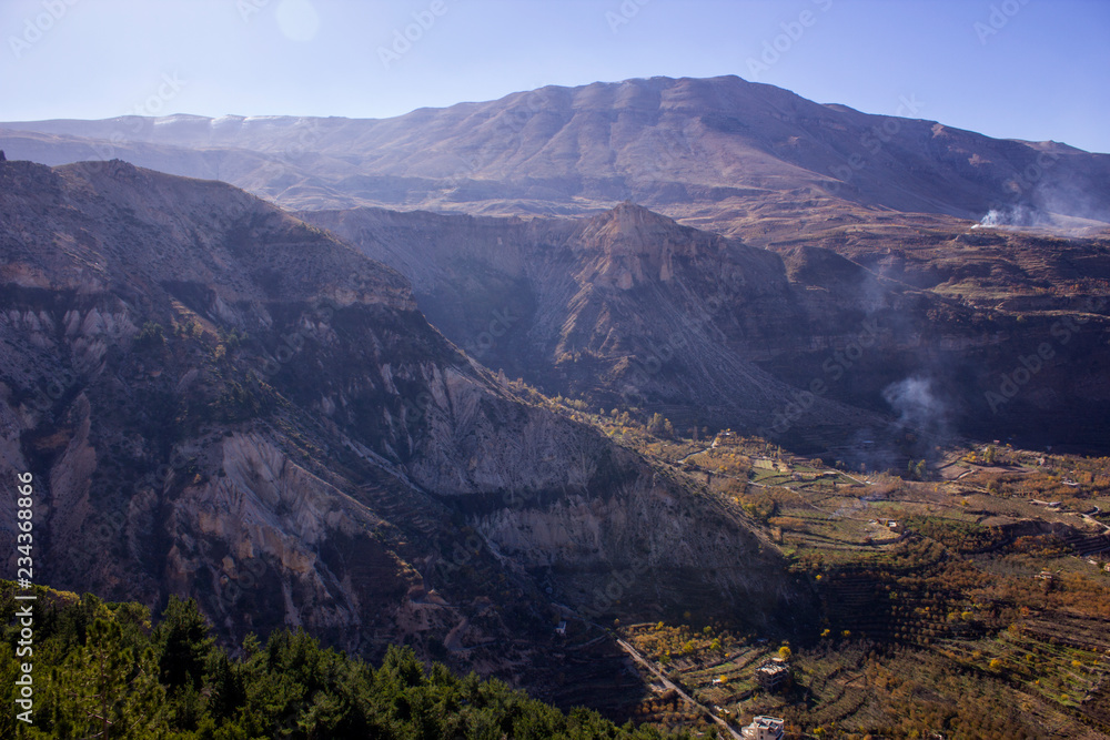 Landscape view to mountains and Kadisha Valley aka Holy Valley , Lebanon