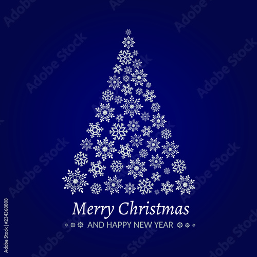 Vector illustration of a Christmas tree made from snowflakes. Holiday design  triangle snowflakes. Can be used as Christmas card  invitation  background  print for clothes  cup  etc