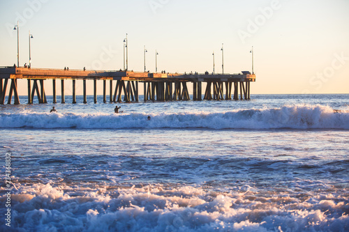 View of Venice Beach on sunset  with Pacific Ocean  Venice  Los Angeles County  California  United States