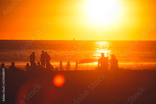 View of Venice Beach on sunset, with Pacific Ocean, Venice, Los Angeles County, California, United States