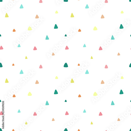 Seamless pattern of hand-drawn colored triangles on a light background. Illustration for children, room, textile, clothes, cards, wrapping paper. Subjects of South America, llamas and alpacas.