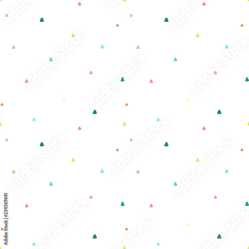 Seamless pattern of hand-drawn small colored triangles on a light background. Illustration for children, room, textile, clothes, cards, wrapping paper. Subjects of South America, llamas and alpacas.