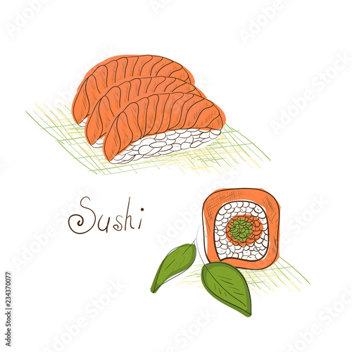 Sushi. Sketch, Doodle.
