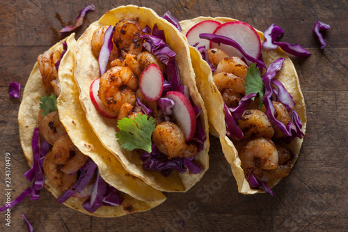 Three shrimp tacos