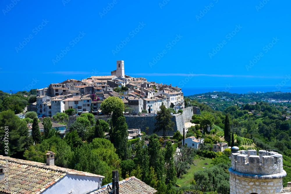A panorama of the hilltop village of St Paul de Vence in Provence, France