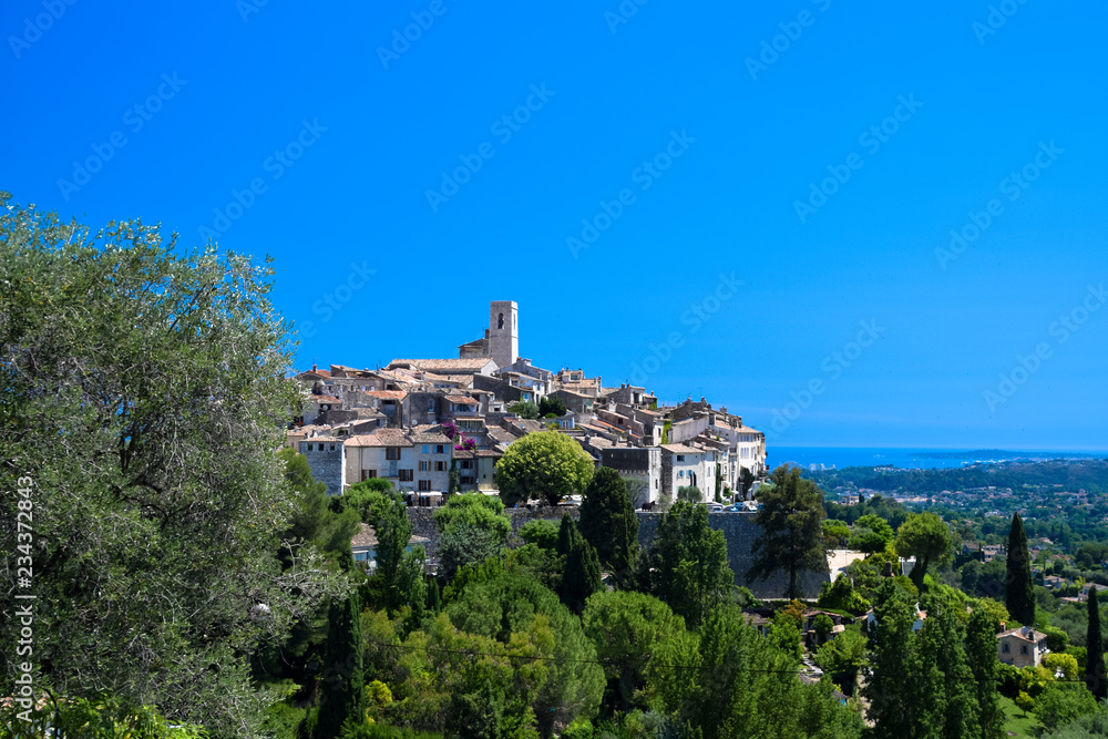 A panorama of the hilltop village of St Paul de Vence in Provence, France