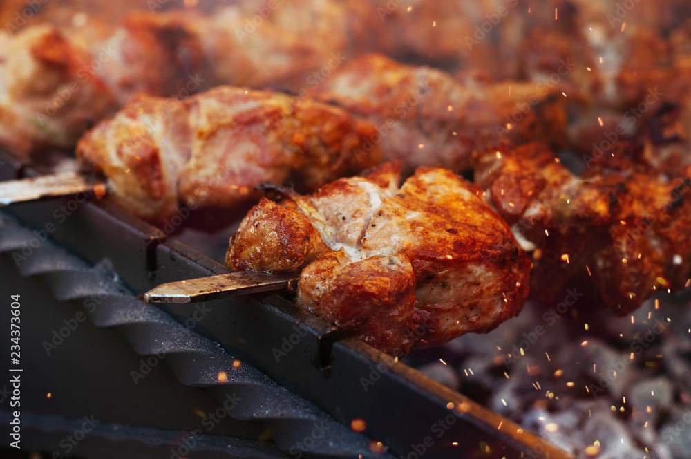 Barbecue grill with meat