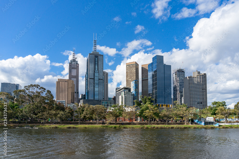 Fototapeta premium Melbourne CBD view with Yarra river on foreground