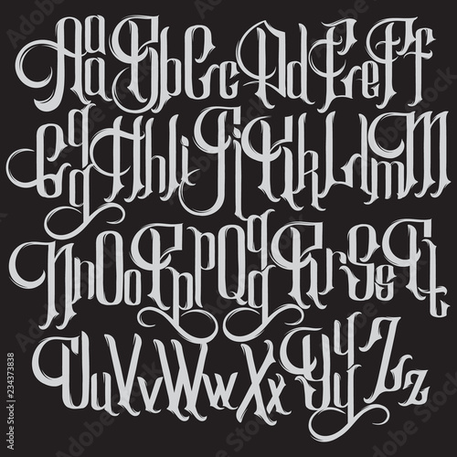 Vector handwritten gothic font for unique lettering.