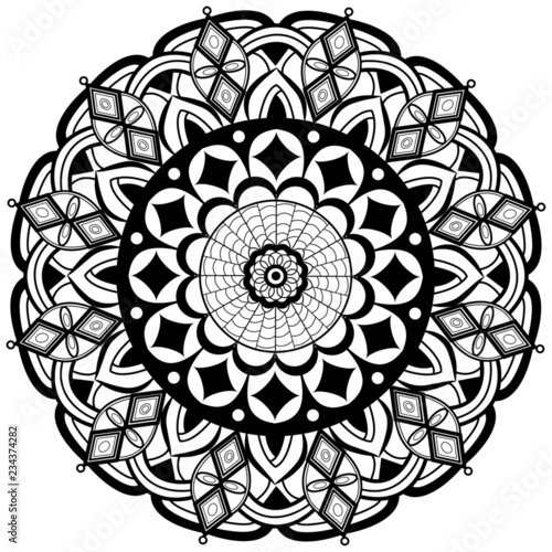 Vector black and white mandala for coloring adult book antistress