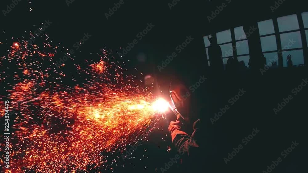 Air carbon arc cutting at the metal construction factory in a super