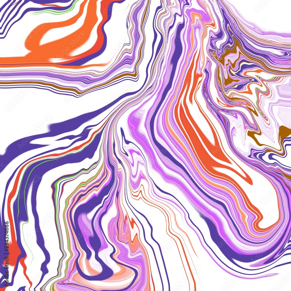 abstract painted lines and swirls on white background in modern bold shapes, purples blues and greens