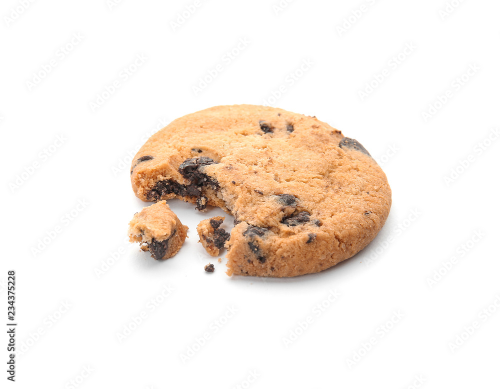 Bitten chocolate chip cookie on white background Bitten chocolate chip cookie on white background
