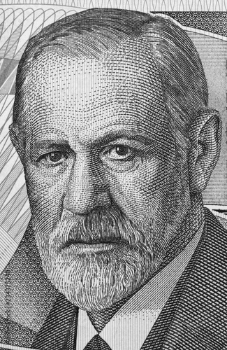 Fototapeta Sigmund Freud portrait on Austria 50 schilling banknote closeup macro