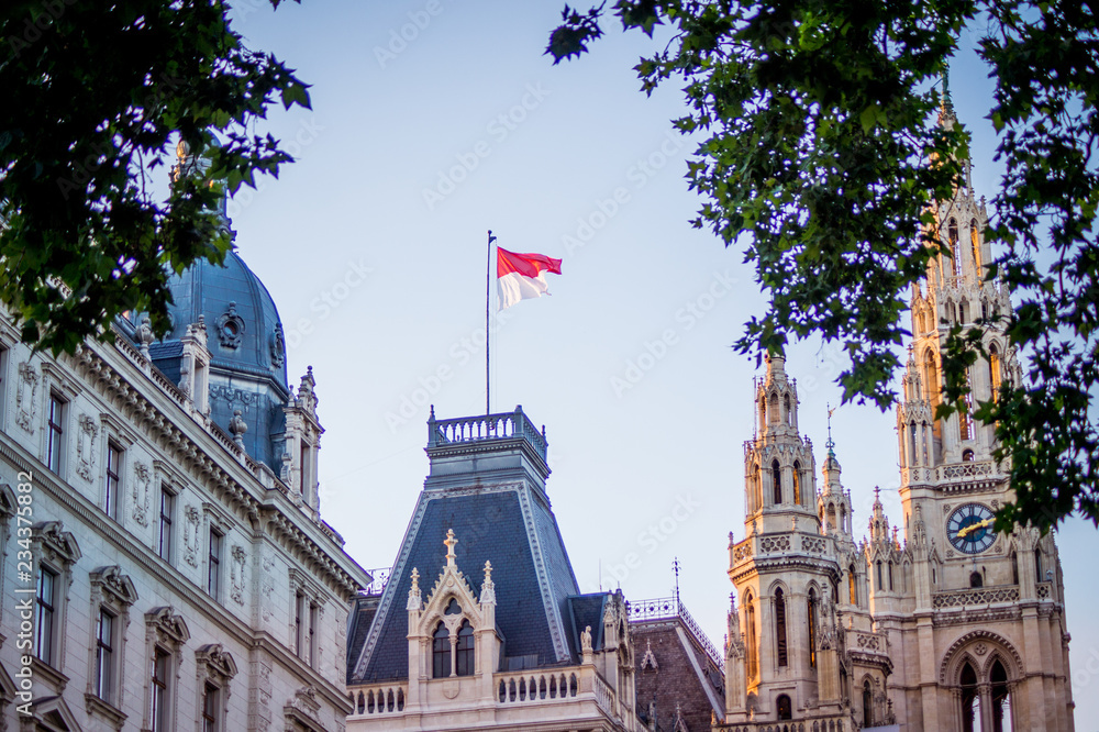 Obraz premium Österreichische Flagge auf dem Wiener Rathaus