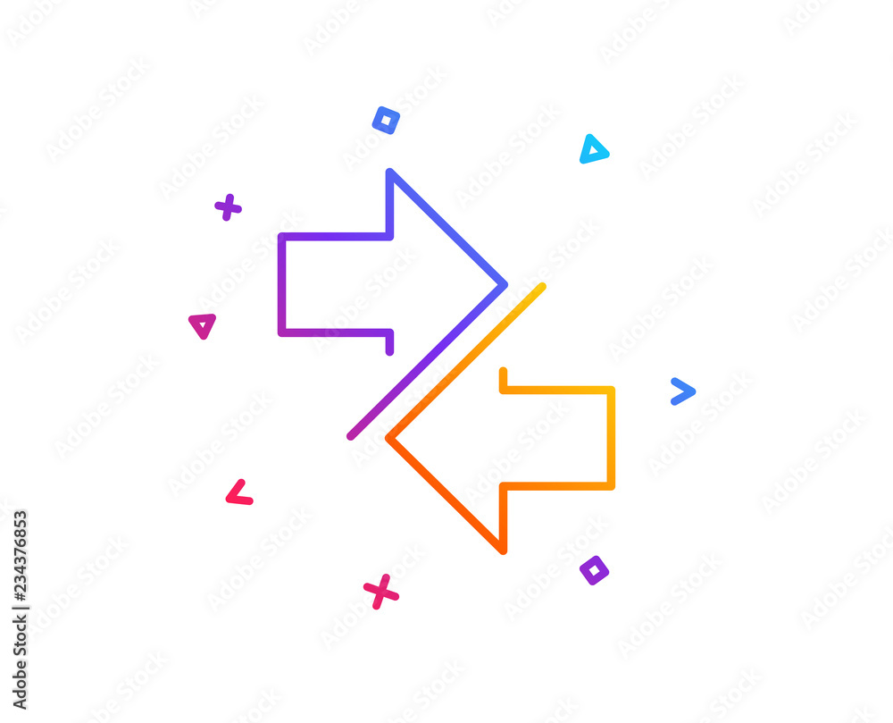 Synchronize arrows line icon. Communication Arrowheads symbol. Navigation pointer sign. Gradient line button. Synchronize icon design. Colorful geometric shapes. Vector Synchronize arrows line icon. Communication Arrowheads symbol. Navigation pointer sign. Gradient line button. Synchronize icon design. Colorful geometric shapes. Vector