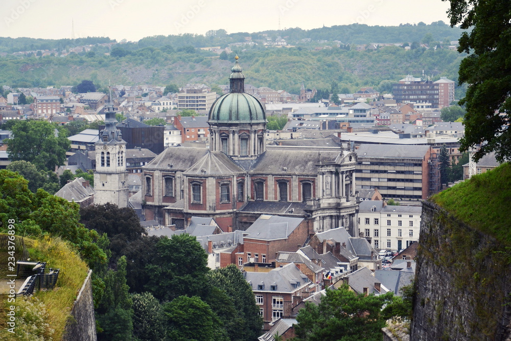Belgian city Namur, capital of province of Namur and Wallonia, aerial view