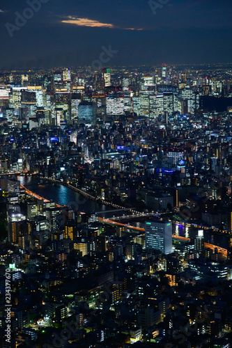 Tokyo skyline night time river