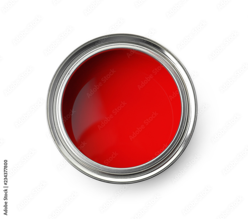 Open paint can on white background, top view Open paint can on white background, top view