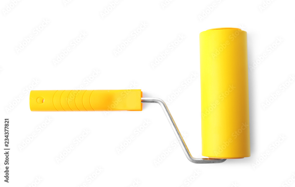 Paint roller brush on white background, top view Paint roller brush on white background, top view