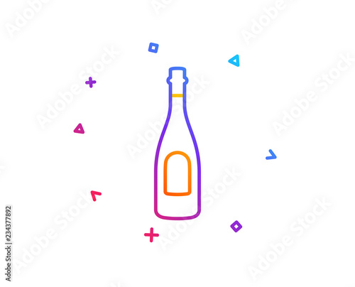 Champagne bottle line icon. Anniversary alcohol sign. Celebration event drink. Gradient line button. Champagne icon design. Colorful geometric shapes. Vector