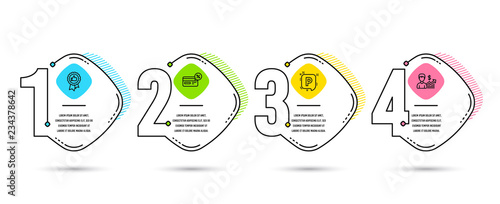 Infographic timeline set of Positive feedback, Parking and Cashback icons. Business growth sign. Award medal, Auto park, Non-cash payment. Earnings results. Timeline vector