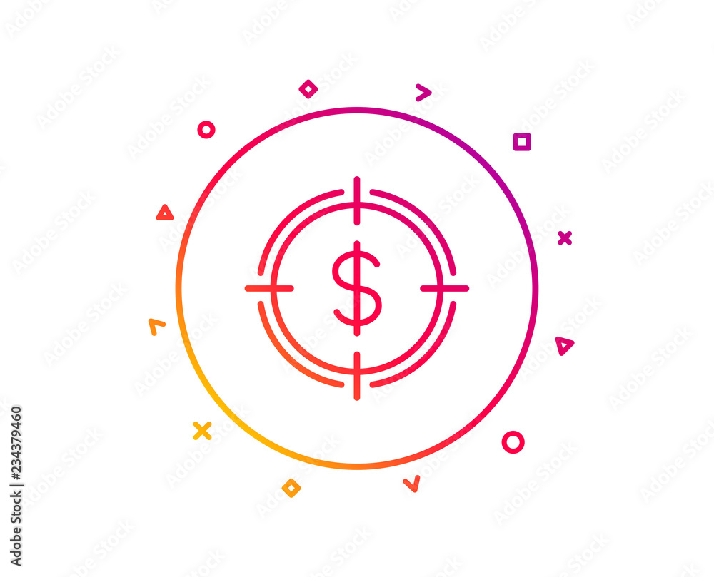 Target with Dollar line icon. Aim symbol. Cash or Money sign. Gradient pattern line button. Dollar Target icon design. Geometric shapes. Vector Target with Dollar line icon. Aim symbol. Cash or Money sign. Gradient pattern line button. Dollar Target icon design. Geometric shapes. Vector