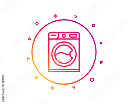 Washing machine line icon. Cleaning service symbol. Laundry sign. Gradient pattern line button. Washing machine icon design. Geometric shapes. Vector