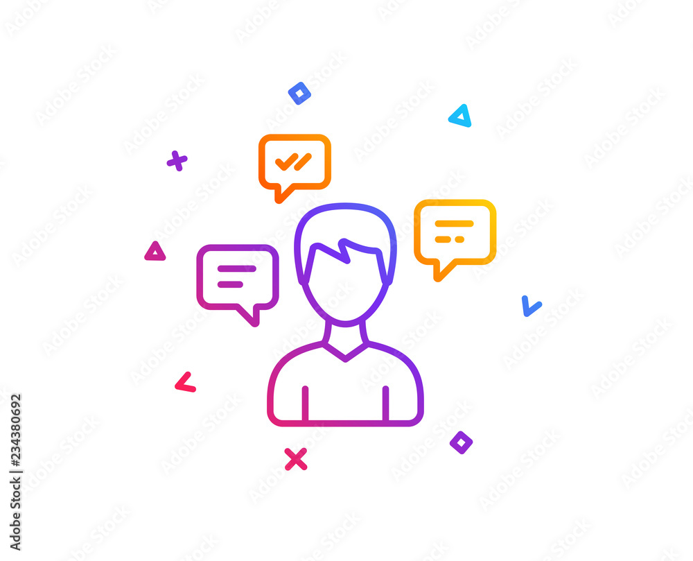 Chat Messages line icon. Conversation sign. Communication speech bubbles symbol. Gradient line button. Conversation messages icon design. Colorful geometric shapes. Vector Chat Messages line icon. Conversation sign. Communication speech bubbles symbol. Gradient line button. Conversation messages icon design. Colorful geometric shapes. Vector