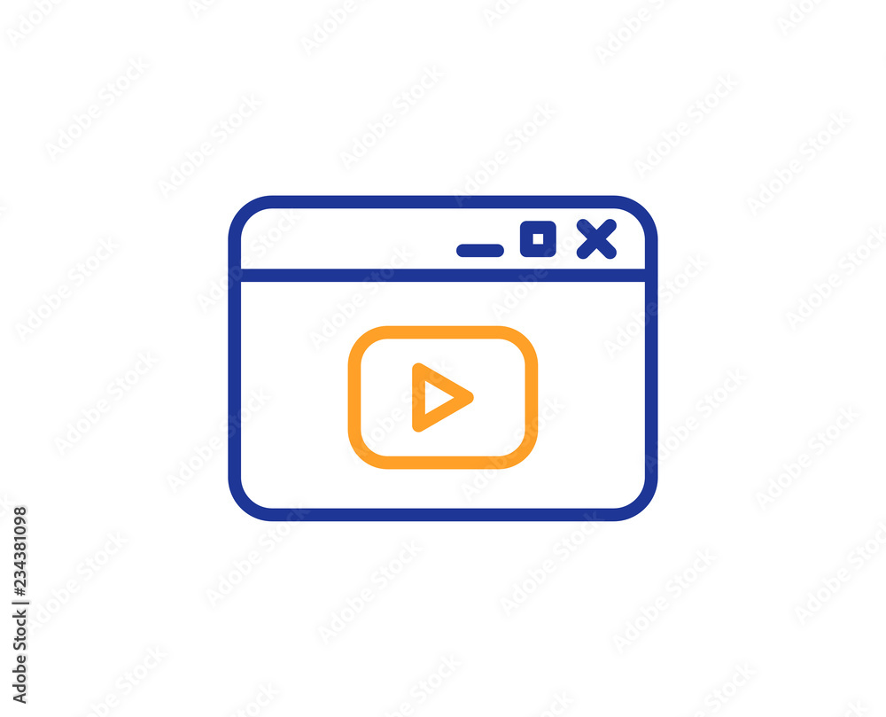 Browser Window line icon. Video content sign. Internet page symbol. Colorful outline concept. Blue and orange thin line color icon. Video content Vector Browser Window line icon. Video content sign. Internet page symbol. Colorful outline concept. Blue and orange thin line color icon. Video content Vector
