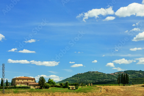 House on the hill in Val d'Orcia, Tuscany, Italy