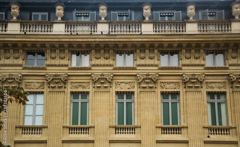 PARIS, FRANCE - 02 OCTOBER 2018: full frame image of building in Paris, France