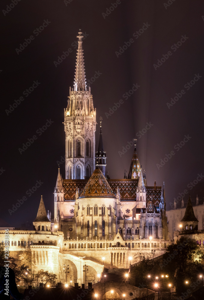 St. Matthias Church in Budapest from the Pest side of the Danube river.