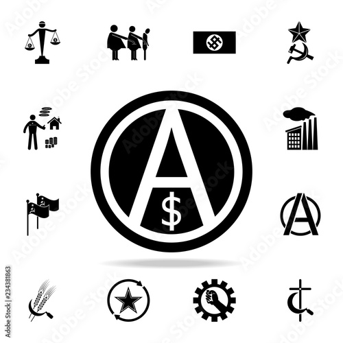 a sign of anarchy and the dollar icon. Detailed set of communism and socialism icons. Premium graphic design. One of the collection icons for websites, web design, mobile app