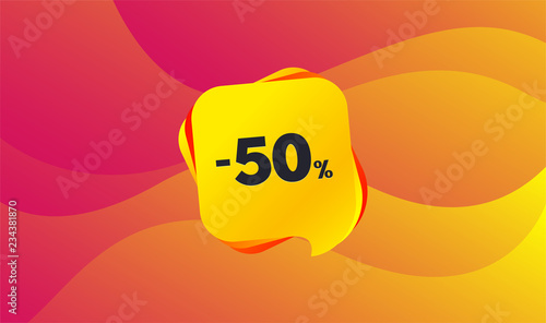 50 percent discount sign icon. Sale symbol. Special offer label. Wave background. Abstract shopping banner. Template for sale design. Vector
