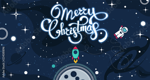 Merry Christmas greeting card. Vector colorful template