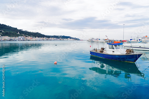 fishing boats moored in Zaante town harbour, Zakinthos Greece
