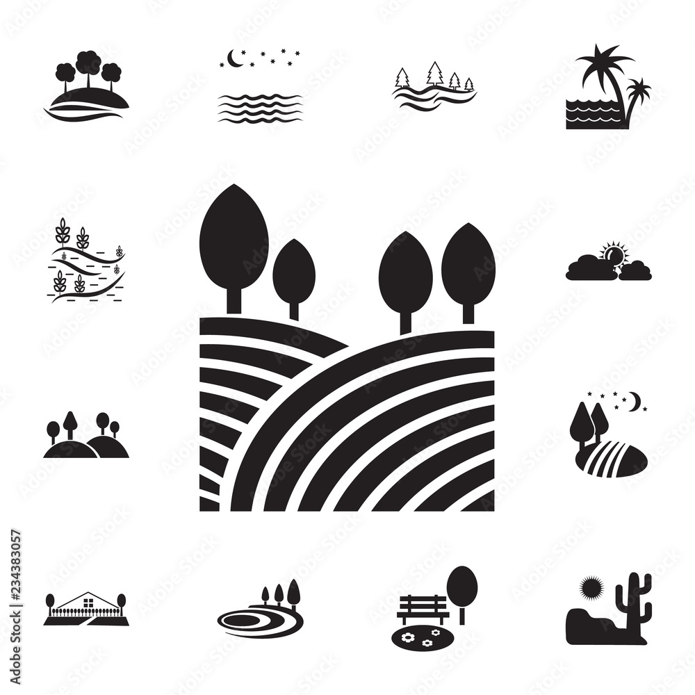 fields and trees icon. Detailed set of landscapes icons. Premium graphic design. One of the collection icons for websites, web design, mobile app fields and trees icon. Detailed set of landscapes icons. Premium graphic design. One of the collection icons for websites, web design, mobile app