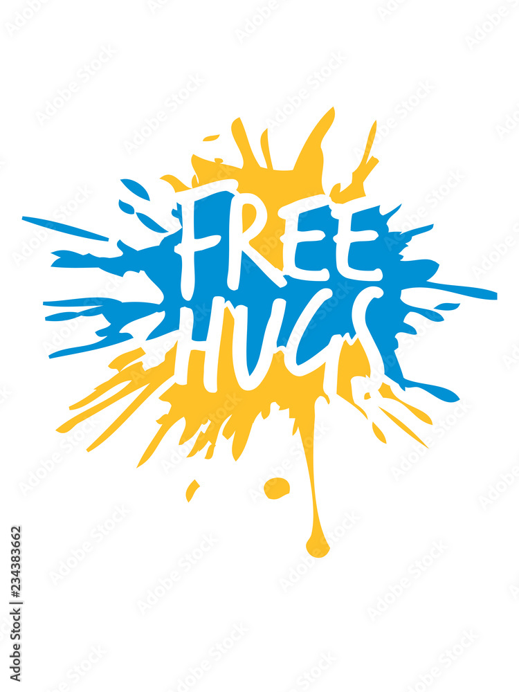 klex spritzer tropfen farbe graffiti free hugs kostenlose umarmungen lustig liebe herzlich begrüßen gut sozial spruch kuscheln design logo text